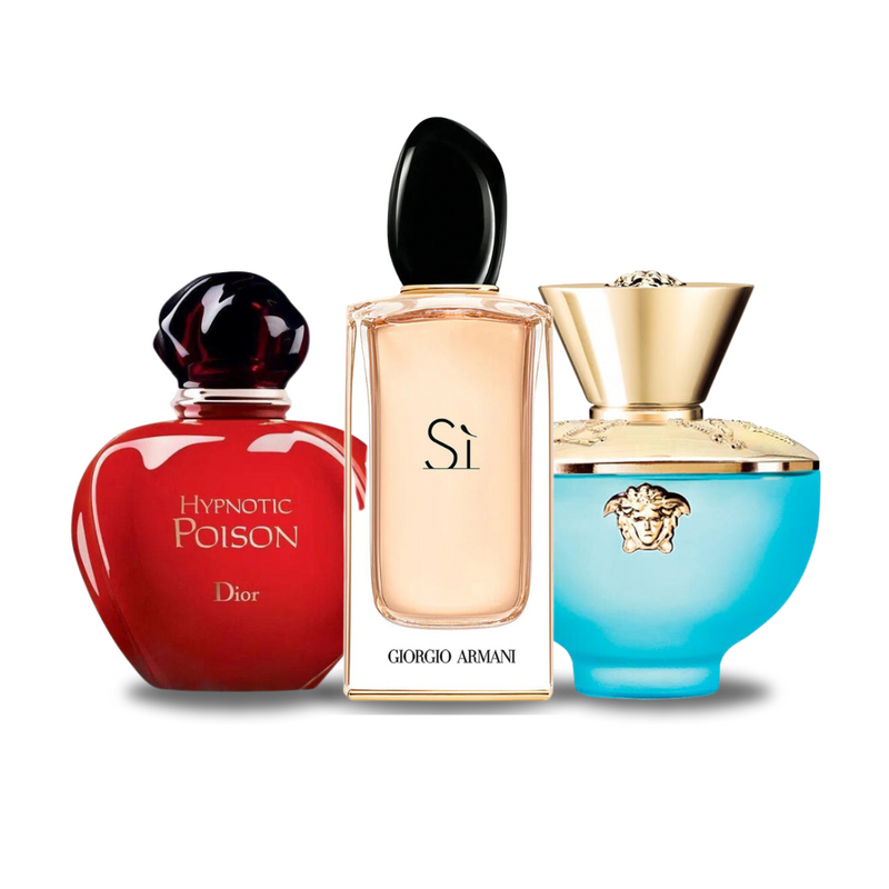 Promocijski paket 3 parfumov Dior HYPNOTIC POISON, Giorgio Armani SÌ in Versace DYLAN TURQUOISE 100 ml